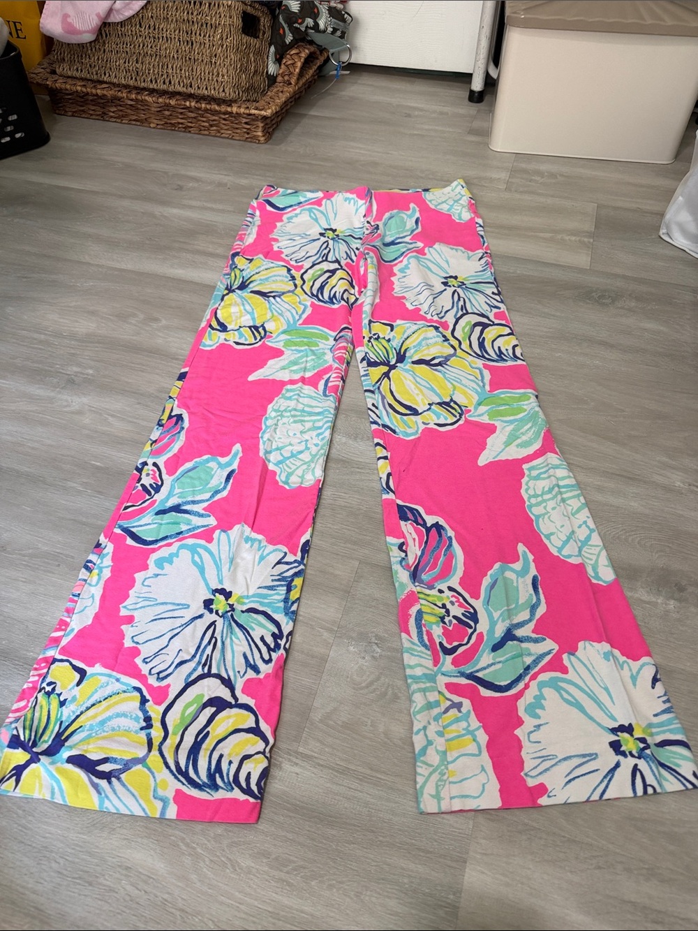 Lilly Pulitzer Hot Pink Floral Wide-Leg Pants size XS